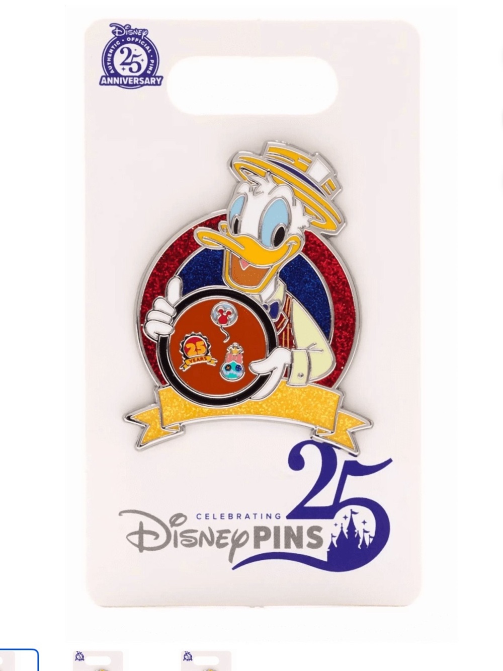 Disney Parks Donald Duck Pin, Pin Trading 25th Anniversary New With Card